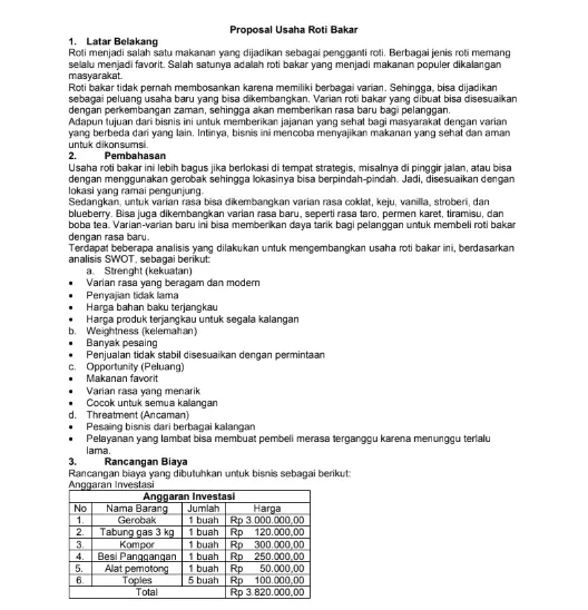 Proposal Usaha Roti Bakar Sederhana PDF
